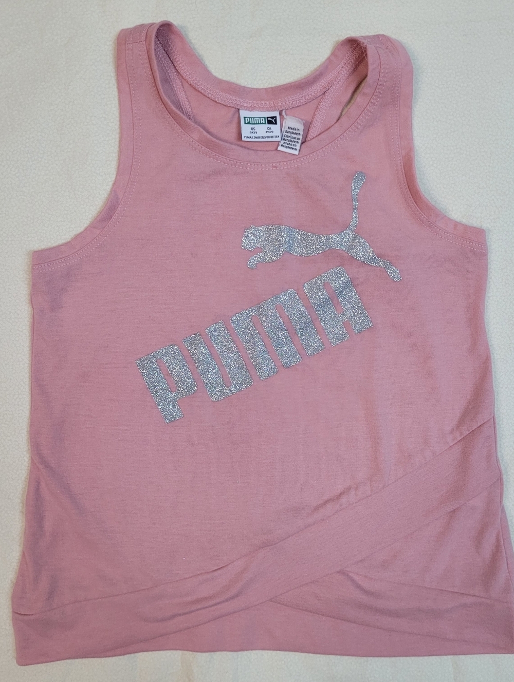 Puma Pink Tank Top Racer Back Silver Glitter Logo Girls Size 7 (Small), Athletic